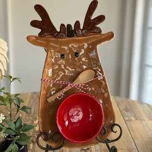 Mud Pie Rudolf Serving Platter With Attached Bowl